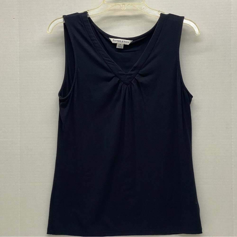Pendleton Womens Black Sleeveless V Neck Top Size M Gathers at the V Tank Top